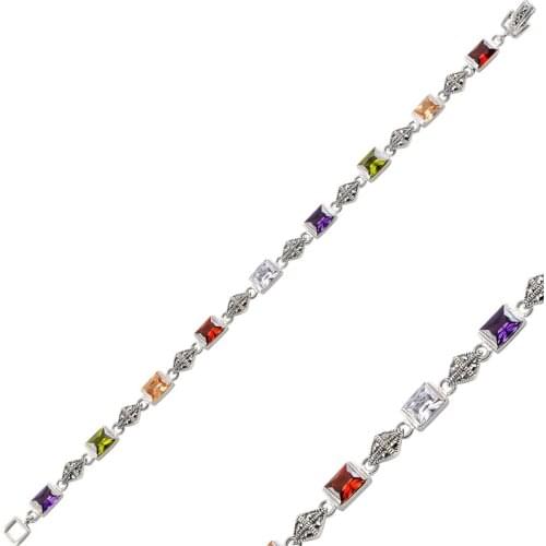 Silver 925 Sterling Marcasite & Zircon Crystal Bracelet