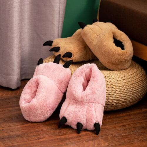 1pair INS Cat&Bear Paw Slippers PP Cotton Stuffed Plush Hooded Indoor Shoes Pink Brown Black Animals Warm Winter Women Men