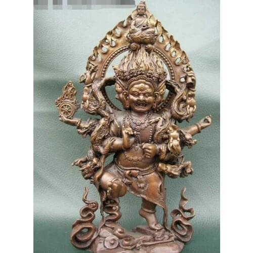 Tibetan Buddhism Pure Copper Bronze 6 Arms Mahakala Wrathful Deity Buddha Statue
