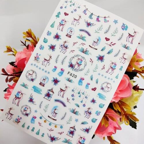 Merry Christmas Nail Sticker Foil 3D Deer Present Socks Flower Nail Art Decoraciones Sliders Adhesive Design Manicure Accesorios