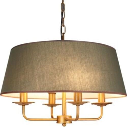 American Vintage Lamp E14 Led Bulb Chandelier For Living Room Wedding Decor Home Lighting Copper Iron Green Fabric Lampshade 220