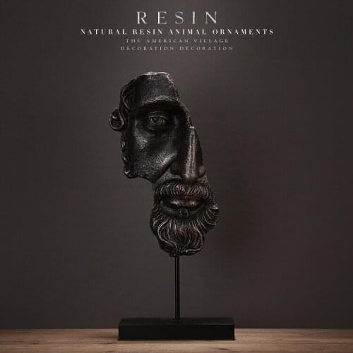 American Country Vintage Resin Decoration Home Livingroom Table Art Half Face White Black Head Ornaments Study Desktop Crafts