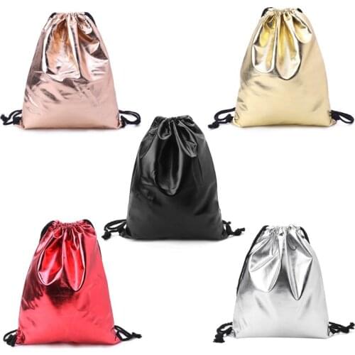 Waterproof Drawstring Backpack Bag PU Leather Women Sport Gym Bags