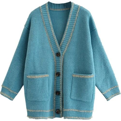 Bright Silk Spring Autumn Knitting Cardigan Women 2021 New Korean Fashion Loose All-Match Long Sleeve Sweater Coat Tops Female