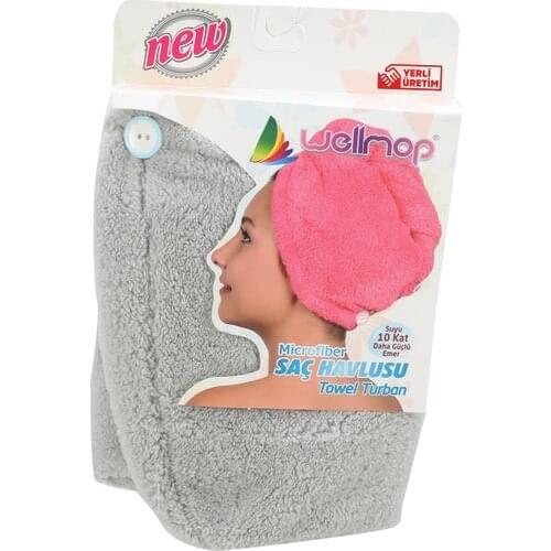 Wellmop Mikrofiber Button Hair Towel Gray