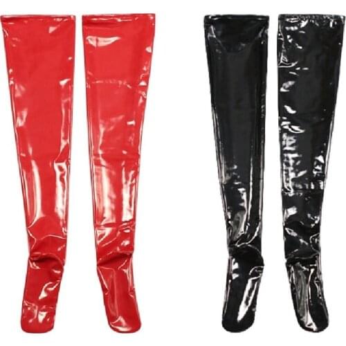 XL Wetlook PVC Shiny Sexy Stockings PU Leather Medias Negras Thigh High Stocking Winter Over Knee Stockings Dance Night Clubwear