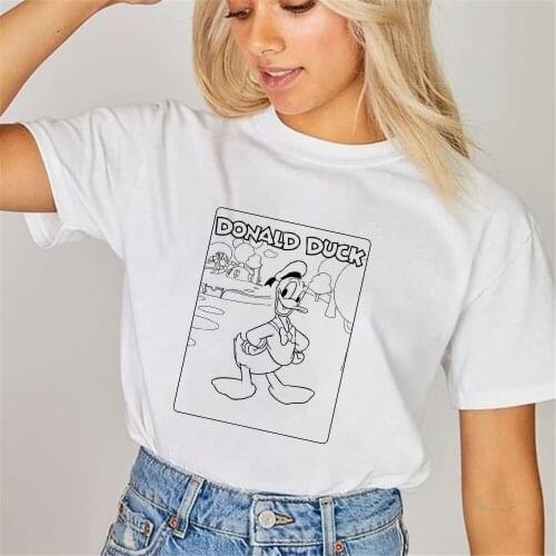 Disney Fashion Cute Mickey Mouse Donald Daisy Duck Cartoon Print Casual Women T-Shirt O-Neck Pullover Short Sleeve Loose Tee Top