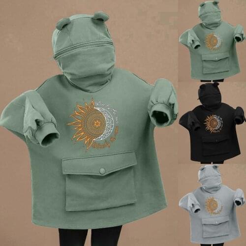 Women Frog Hoodie Oversized Harajuku Hooded Sweatshirts Female Autumn Winter Casual Printing Pocket Hoodies Pullovers Tops