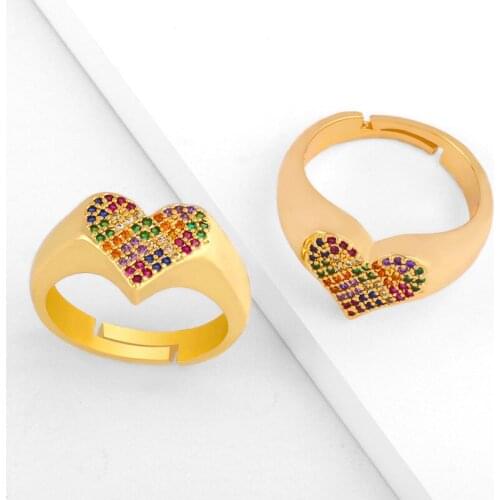 Womens Rings Colored Zircon Heart Rings Wall Inlay Colorful Zircon Party Gifts Charming Couple Rainbow Jewelry Accessories