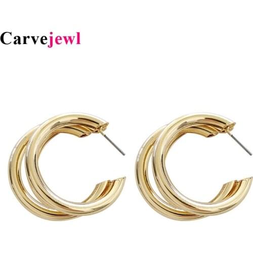 Carvejewl Brand Metal Elegant Hoop Earrings for Woman jewelry Gold silver Color Cheap Korea simple Statement Earring Accessories