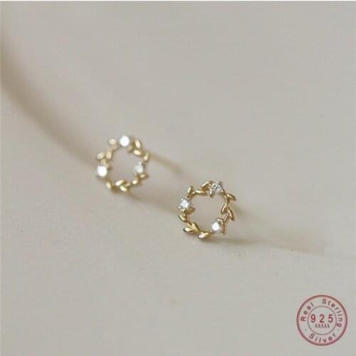 925 Sterling Silver European Simple Wreath Stud Earrings Women Pavé Crystal Creative Fresh Goddess Jewelry Accessories Gift