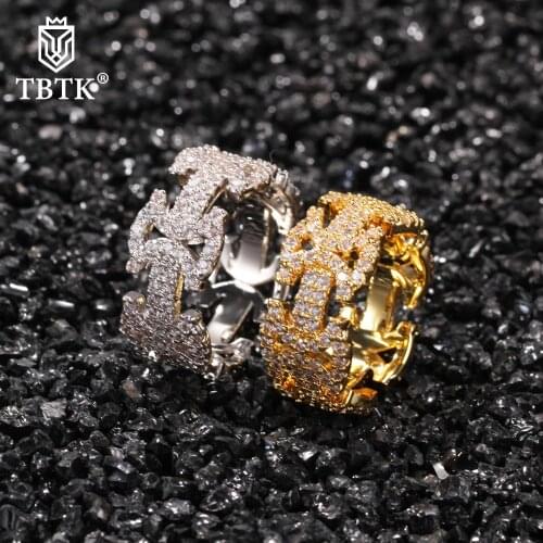 TBTK Hiphop 10mm Byzantine Ring Iced Out Cubic Zirconia Men Women Gold Color CZ Rapper Ring Charm Jewelry Wholesale