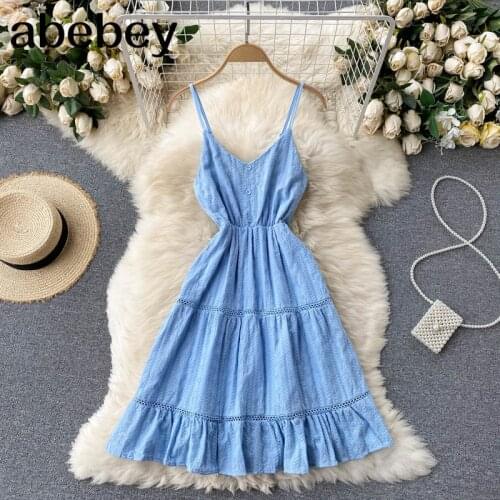 Women Backless Strap Dress Korean V Neck Sleeveless Solid A-line Dresses Summer Sexy Off Shoulder Beach Short Dress