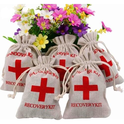 10pcs Wedding Hangover Kit Bags Cotton Bags Wedding Favor Holder Bag Bachelorette Party Decorations Event Party Supplies