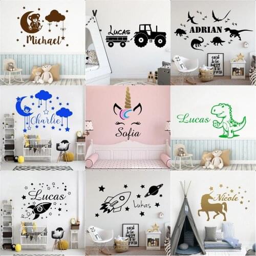 20 Style Personalized Custom Name Vinyl Wall Sticker Decals For Babys Kids Room Decoration Wallpaper Stickers Murals Wall Decor