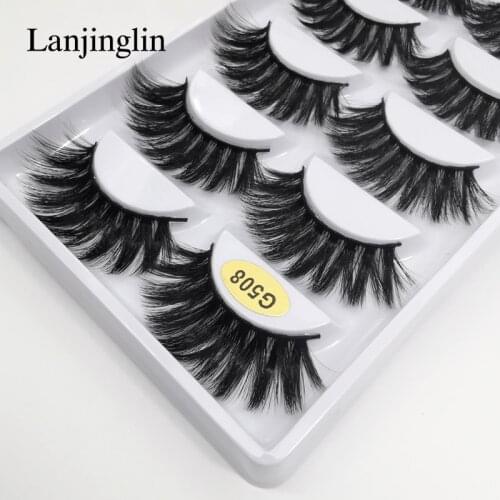 LANJINGLIN 5 pairs natural long faux mink eyelashes fully wispy false eyelash extension 3d minks fake eye makeup faux cils