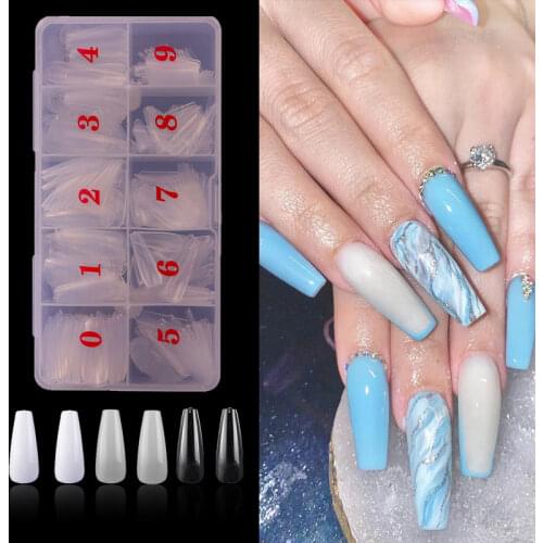 500Pcs In Box Ballerina Nail Art Tips False Coffin Nails ABS Artificial Acrylic Gel UV Manicure Set Capsule Ongle Transparent