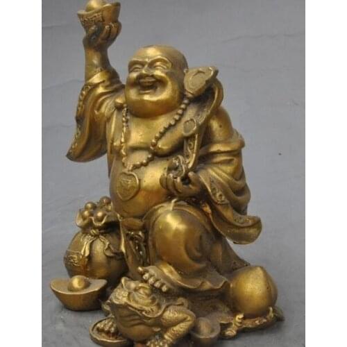 7 # latón chino riqueza Yuan Bao moneda RuYi bolsa de dinero Toad Maitreya estatua de Buda