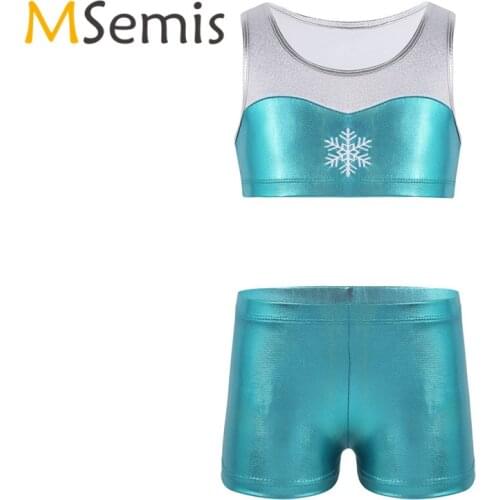 2PCS Kids Girls Ballet Shorts Tankini Outfit Shiny Embroidery Tank Top with Bottoms Set for Ballet Gymnastics Leotard for Girls