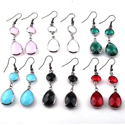 Free shipping Fashion Black Gun Plated Crystal Glass Pendant Earring For Women