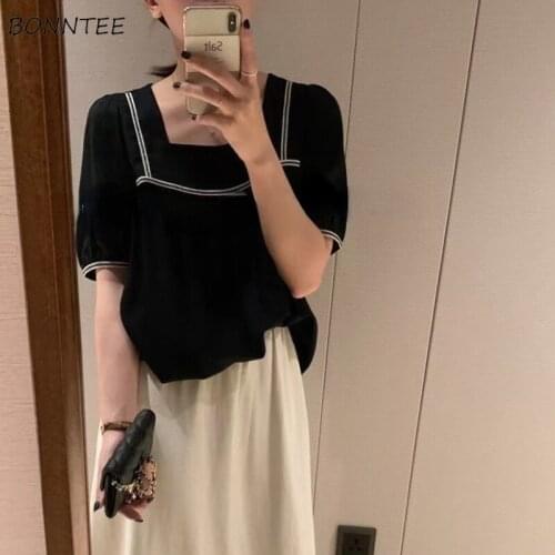 Blouse Women Summer All-match Soft Loose Elegant Square Collar Retro Trendy Daily Female Casual New Chic Simple Clothing Ulzzang