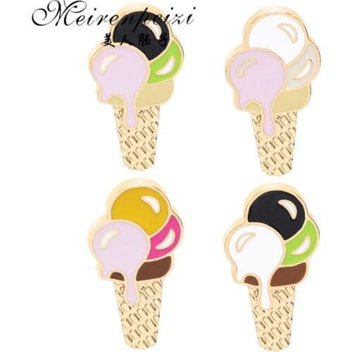 Meirenpeizi New Cute Ice Cream Enamel Brooch Pins Set Collar Lapel Badge Jewelry For Women Men Gift Free Shipping