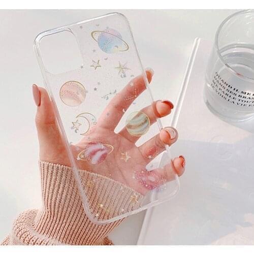 Glitter Star Clear Universe Planet Soft Phone Case For iPhone 12 11 Pro Max XR X XS Max 7 8 Plus 6S SE 2020 Epoxy Phone Cover