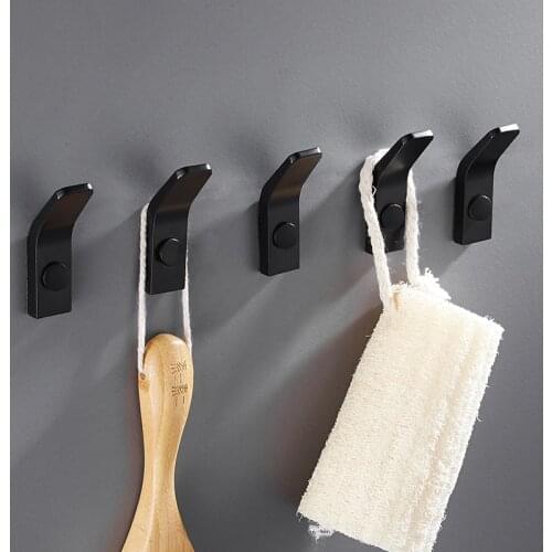 Punch Black Towel Hook For Bathroom Clothes Hook For Bedroom Robe Hook Coat Hook Livingroom Kitchen Accessories