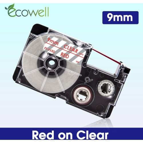 Ecowell 1Pcs XR-9XRD Compatible for Casio 9mm label tape XR 9XRD XR9XRD Red on Clear for Casio KL-120 KL-100 KL-60 Label Maker