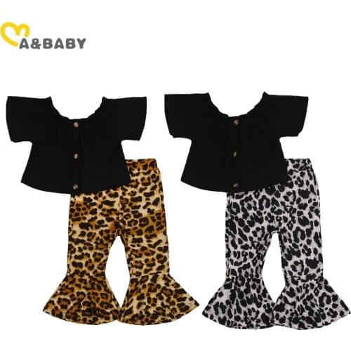 Ma&Baby 1-6Y Leopard Kid Girl Clothes Set Children Outfits Ruffles Black Crop Tops Flare Pants Summer Clothing Costumes DD15
