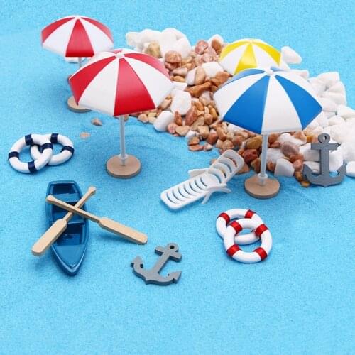 Ocean Beach Style Miniatures Artificial Sunshade Umbella Chair Anchor Micro Landscape For Garden Pastoral DIY Accessories Decor