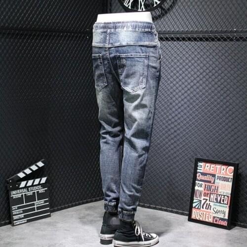 Fashion Splice Jeans Men Loose Drawstring Casual Harem Pants Winter Japan Style Thick Warm Blue Denim Trousers Plus Size 42