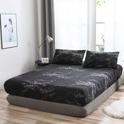 Fitted Sheet Mattress Protector Cover Marble Printed Women Girls Boys Bedspread Soft Comfortable Twin Full King Queen Elastic