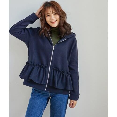 New Women Autumn Spring Tops Casual Slim Fashion Ruffle Jackethooded Long Sleeve Street Beat Outerwear Coat Ladies Solid Hoodie