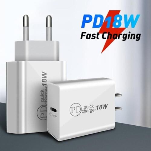 PD 18W Portable Type-c Port Fast Charging Phone Charger Adapter with EU/US Plug Portable Fast Charging Phone Accessory