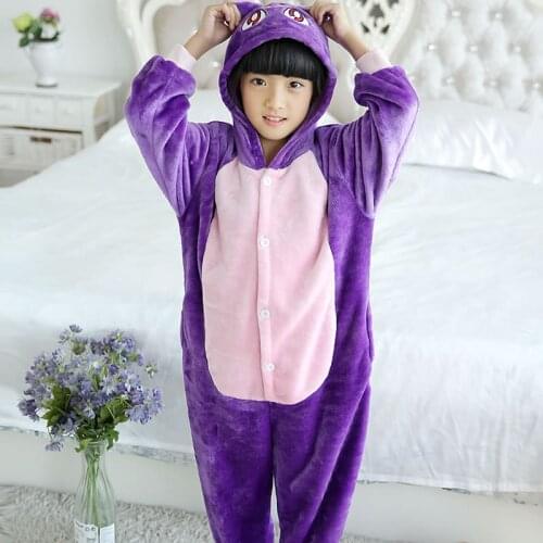 Winter Flannel Soft Purple Moon Cat Kigurumi Pajamas Hooded Animal Cartoon Boys Pyjamas Onesie Pijamas for Girls Kids Sleepwear