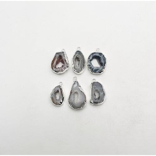 Fashion natural agates 6pc Silver edging Irregular different size Necklace pendants for Jewelry making accessories free shipping