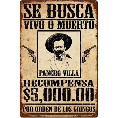 Losea Wanted Poncho Villa Metal Tin Sign Wall Art Decor for Living Room Vintage Art Coffee Bar Signs Home Decor Gifts