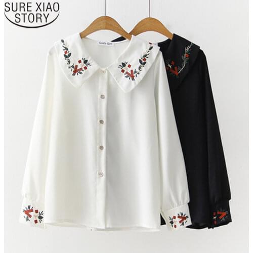 Floral Shirts Embroidery Blouse Women Vintage Long Sleeve Blouse Ladies Tops Lantern Sleeve Blusas Mujer Sweet Clothes 13051