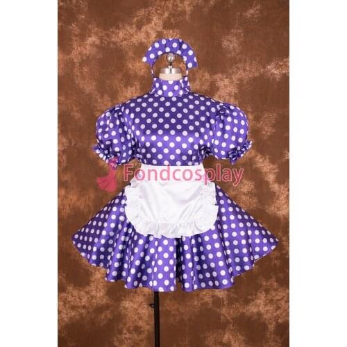 Sexy Lockable Purple Circle Satin Lace Sissy Maid Short Dress Cosplay Costume Uniform[S012]