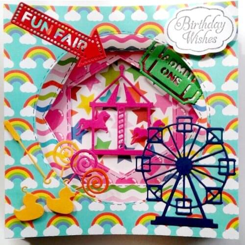 Panalisacraft Amusement Park Ferris Wheel Merry-go-round metal Cutting Dies cut die scrapbook Album Paper Card Craft Embossing