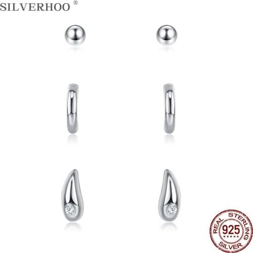 SILVERHOO New Super Shiny Zircon 925 Sterling Silver Stud Earring for Women Water Drops Fine Jewelry Earring Set Wholesale Gift