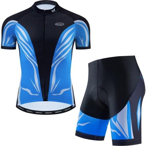 Wulibike blue cycling jersey mens shorts set sleeve short for man bicycle clothes breathable summer outdoor sportwear