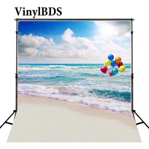 VinylBDS Background Summer Background Sea Backdrop Beach Themed Backdrop Balloon Background Sunshine Photo for Children Shoot
