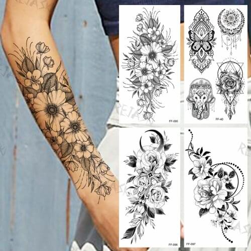Peach Blossom Temporary Tattoos For Women Realistic Flora Butterfly Elephant Rose Henna Fake Tattoo Sticker Sexy Arm Back Tatoos