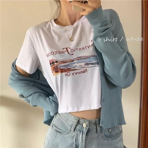 T shirt women summer clothes 2021 Brief paragraph new machine inside show hilum take short sleeve T-shirt tshirt WBX3171