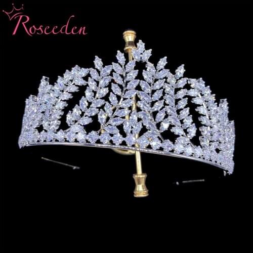 High Quality Cubic Zirconia Romantic Bridal Leaves Tiara Crown Wedding Bridesmaid Hair Accessories Jewelry RE4188