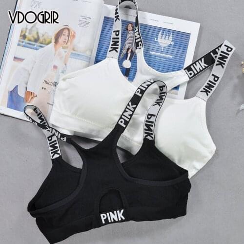 VDOGRIR PINK Letter Sexy Womens Push Up Cotton Bra Fitness Women Bralette Sports Top Comfort Woman Homewear Lingerie Bras