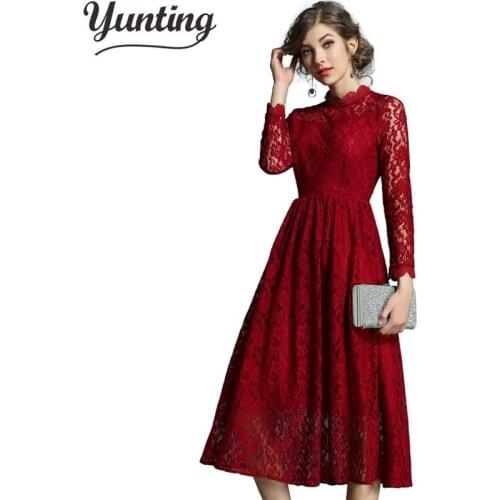 2021 Spring New Womens Lace Dresses Floral Crochet Hollow Out Vestido Patchwork Casual Slim Office Party Long Dress