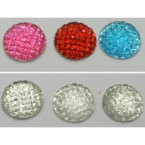 50 Clear Mixed Colour Flatback Resin Dotted Dome Rhinestone Cabochon Gems 16mm